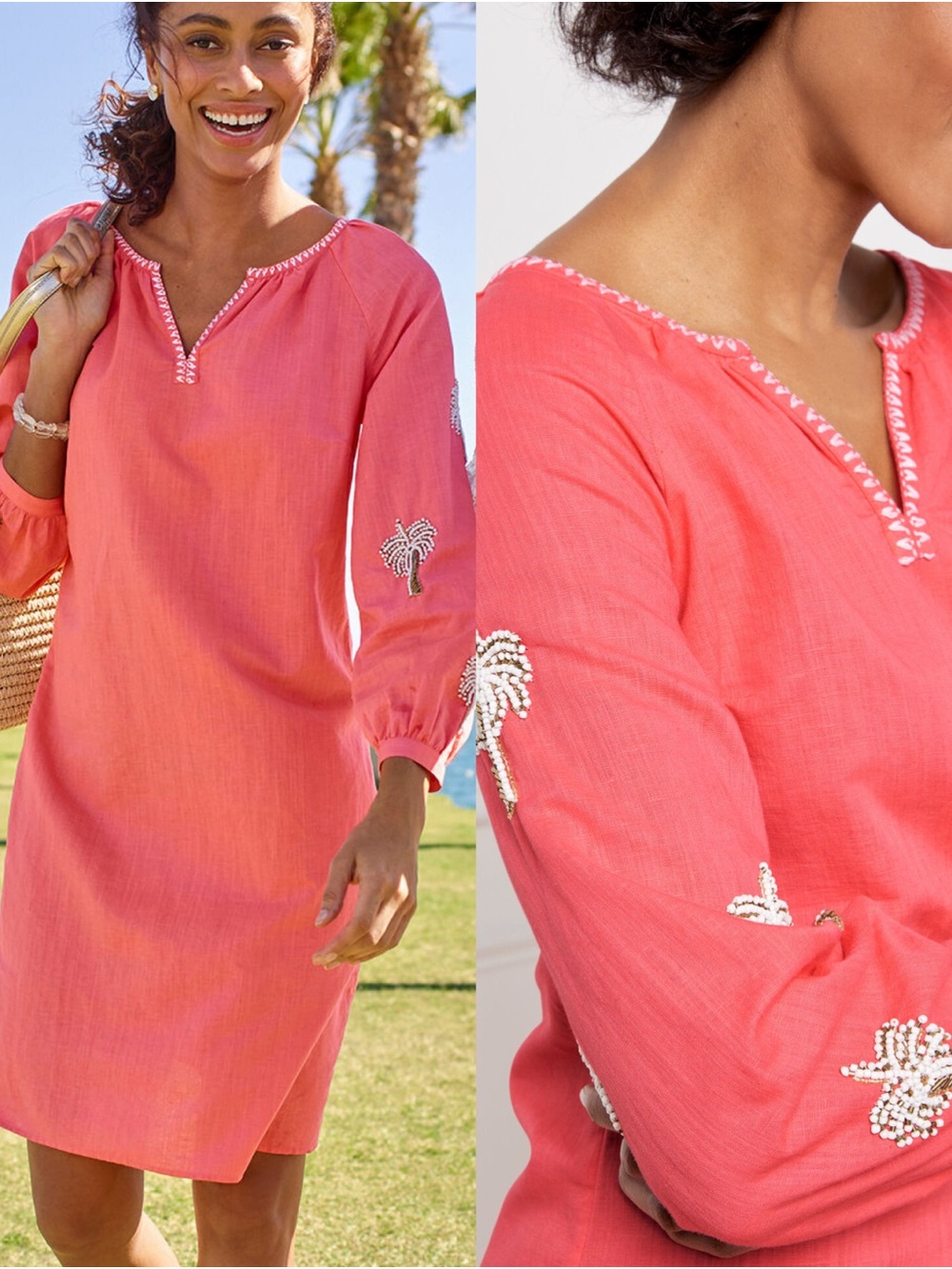 Talbots Coral Pink Embroidered Palm Tunic Coverup